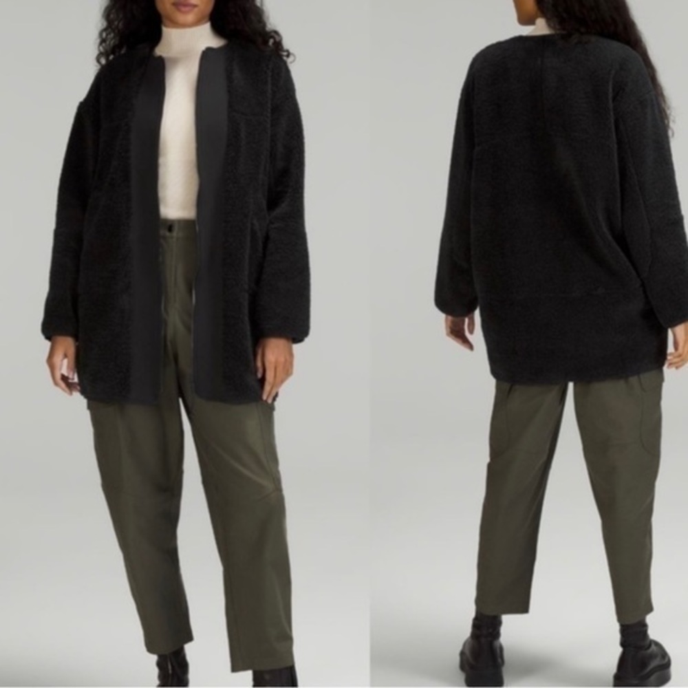 NWT Lululemon size 12 black collarless textured fleece full zip jacket